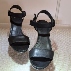 Camper - Black Wedge Sandals with Adjustable Ankle Strap - Size 36